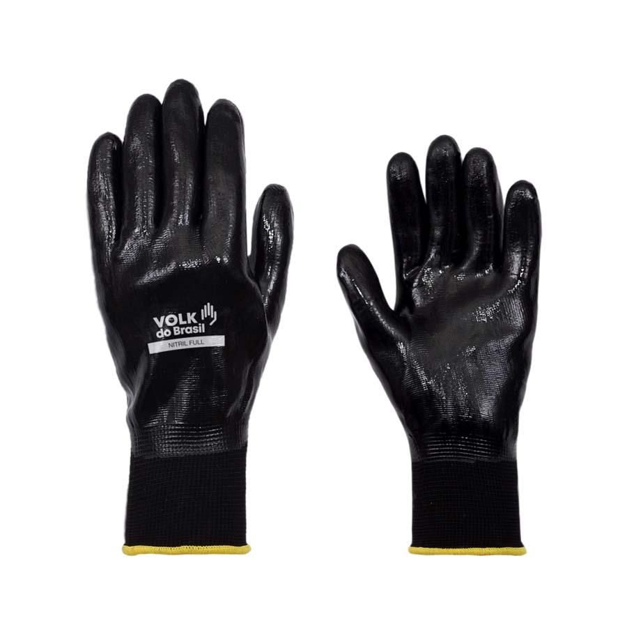 Luva de Segurança Para Abrasão Revestimento Nitrílico Preta Volk Nitril Full CA 25280