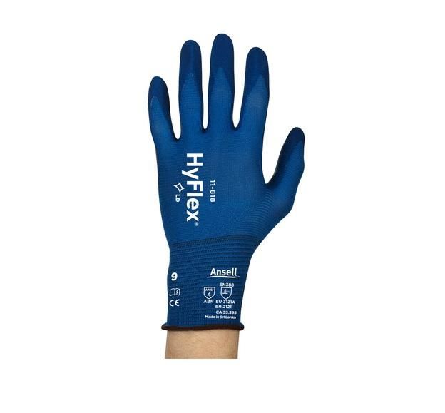 Luva de Segurança Para Abrasão Revestimento de Nitrilo  Ansell Hyflex 11-818 Azul CA 33395