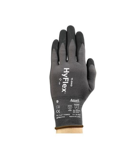 Luva de Segurança Para Abrasão Revestimento de Nitrilo  Ansell Hyflex 11-840 Preta CA 33392