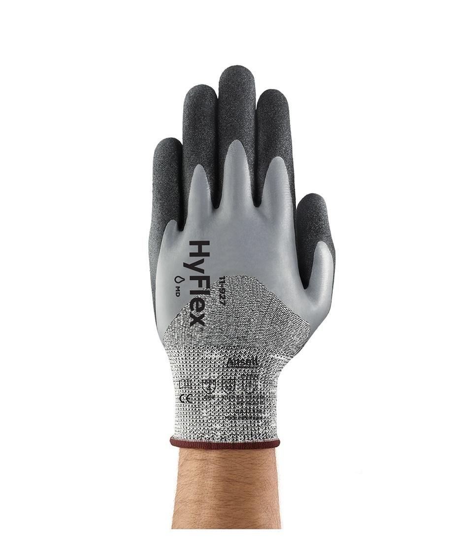 Luva de Segurança Para Abrasão Revestimento de Nitrilo  Ansell Hyflex 11-927 Preta CA 33578