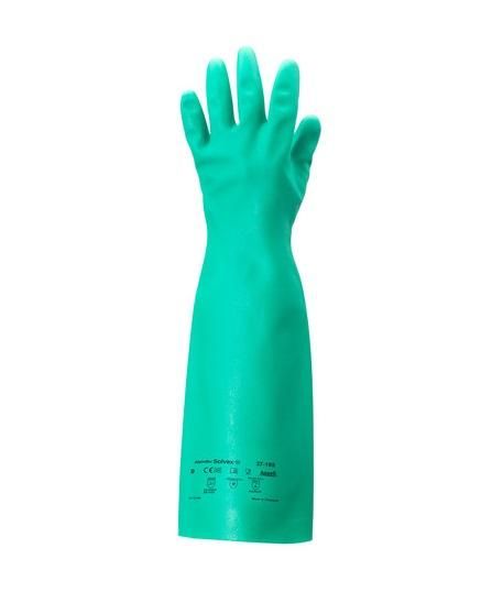 Luva de Segurança Nitrílica Cano Longo Verde Sem Forro Ansell Alphatec 37-185 CA 12598