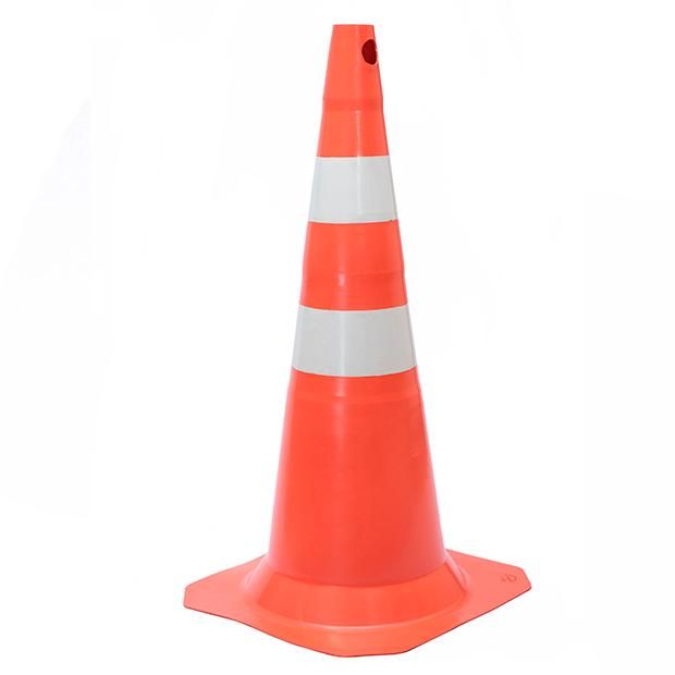 Cone Sinalização 75 Cm Pvc Rígido Laranja Com Faixas Brancas Plastcor