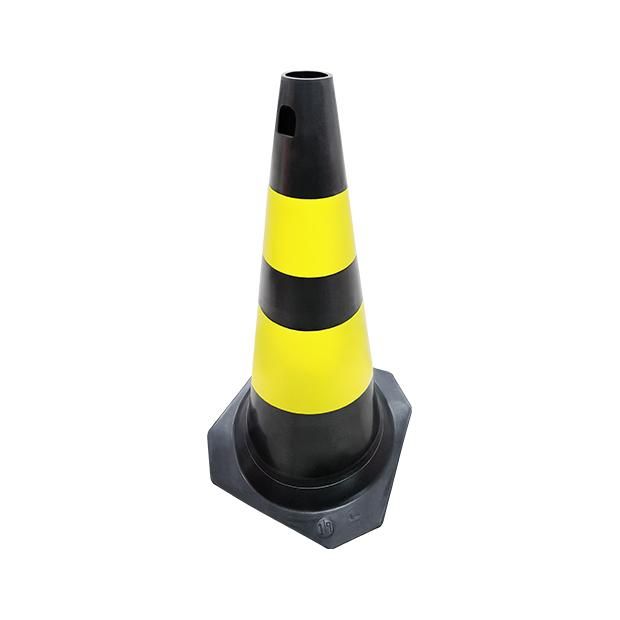 Cone Sinalização 75 Cm Pvc Rígido Preto Com Faixas Amarelas Plastcor