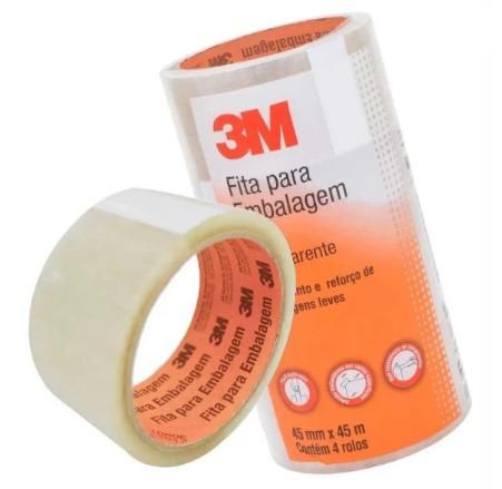 Fita Adesiva Transparente Acrílica 48 mm x 50 mt Para Embalagem 3M - HB004723399