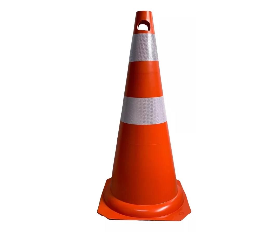 Cone Sinalização 70 Cm Flexível Laranja Com Faixas Brancas Refletivas Fortline