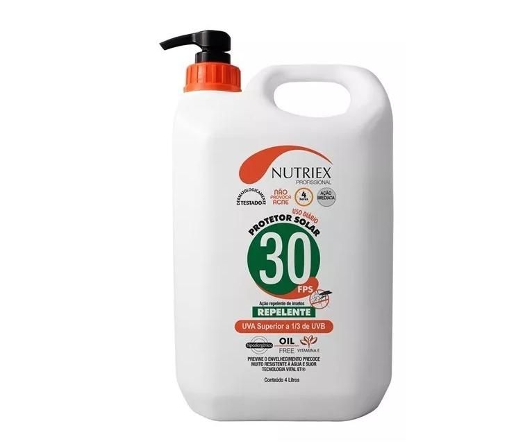 Protetor Solar Fator 30 FPS Com Repelente 4 Litros 1/3 UVA Oil Free Nutriex Profissional