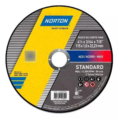 Disco de Corte Norton Standard 4.1/2 Pol 115 X 1,0 X 22,23mm - 66252849762