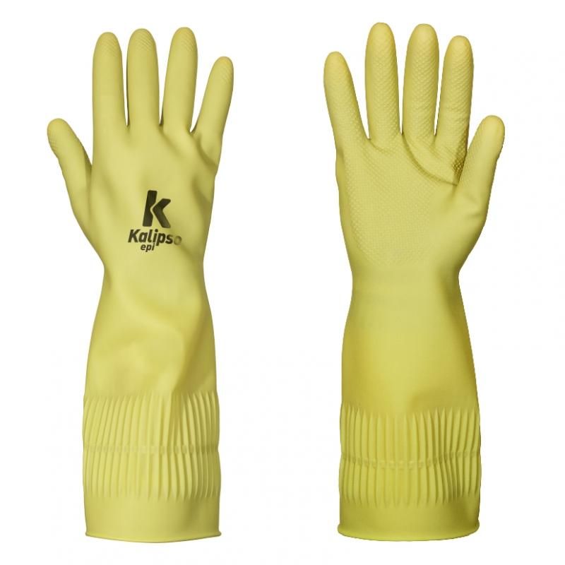 Luva de Segurança em Látex Natural Ranhurada Cano Longo Bege Kalipso Maiorca CA 45045