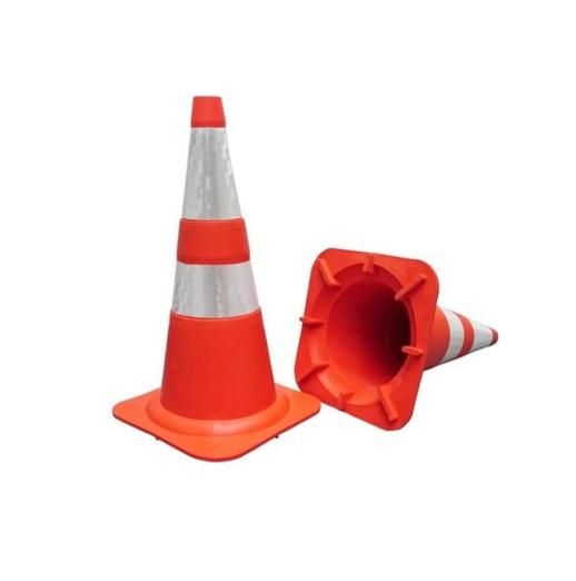 Cone Sinalização 75 Cm Flexível NBR 15071 Laranja Com Faixas Brancas Refletivas Fortline