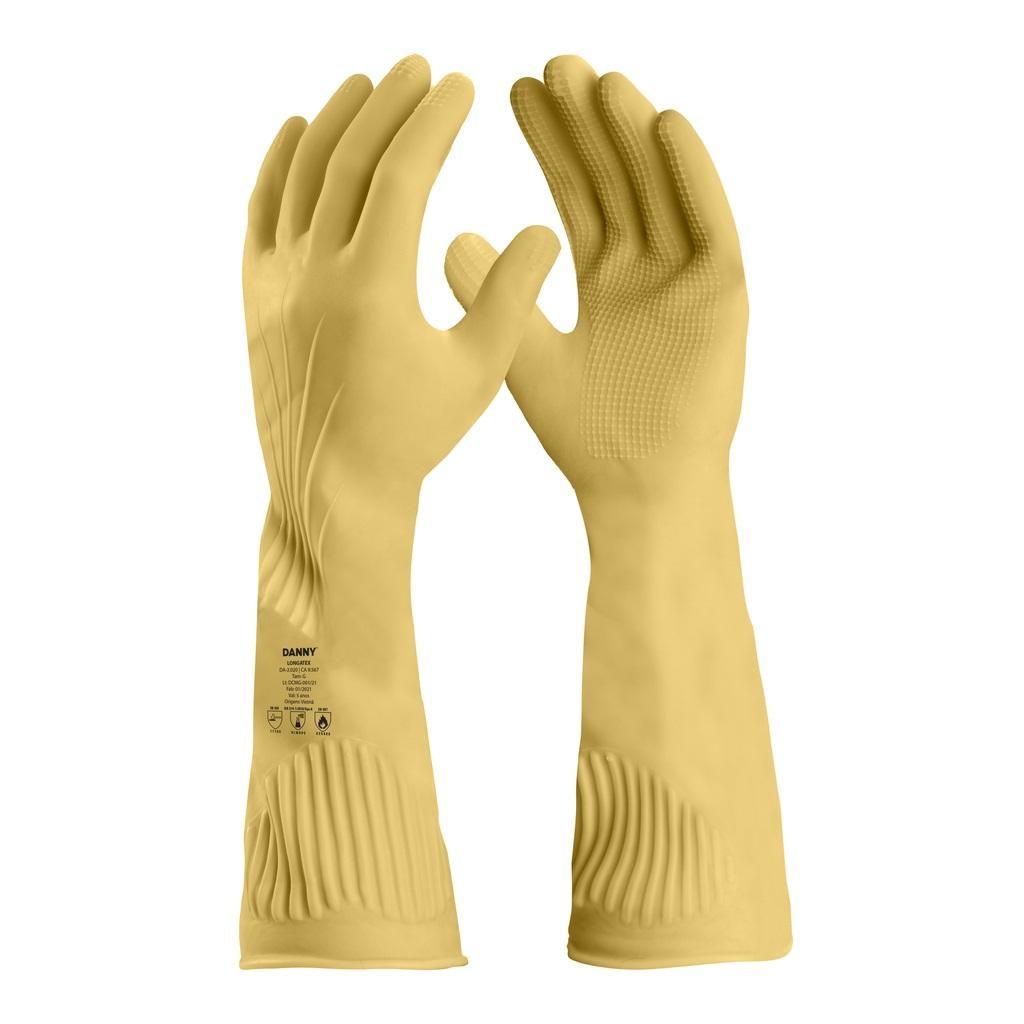 Luva de Segurança em Látex Natural Ranhurada Cano Longo Bege Danny Longatex DA-2020 CA 9567